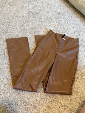 H&M Tan Faux Leather Pants